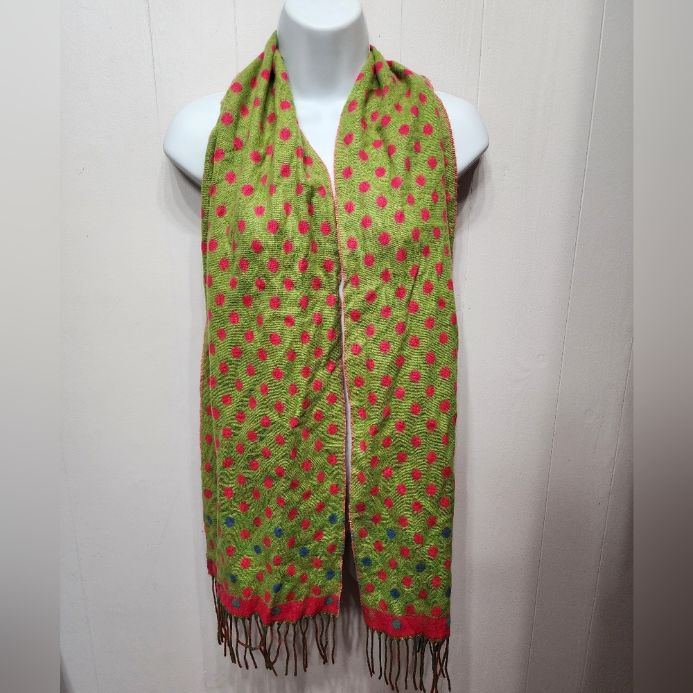 NWT Cashmink Scarf Green Pink Polka Dot Soft V.Fraas C103
